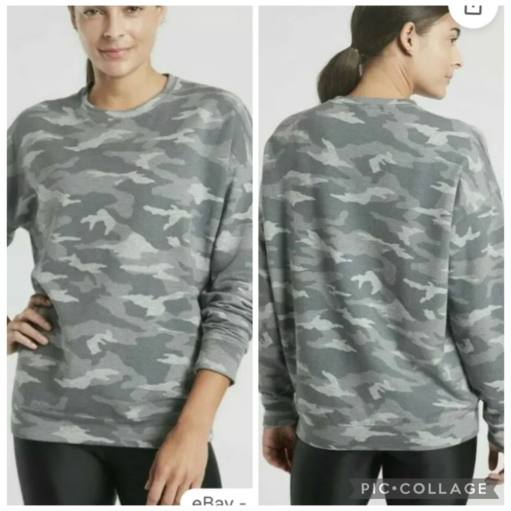 Athleta Studio To Street Heather Gray Camo Sweatshirt Large Tall
